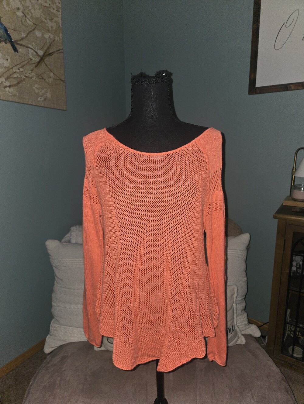 Billabong Open-Knit Scoop Neck Sweater in Coral